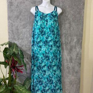 Lane Bryant Pleated floral maxi Dress Women’s Size 26/28 teal Blue Sleeveless